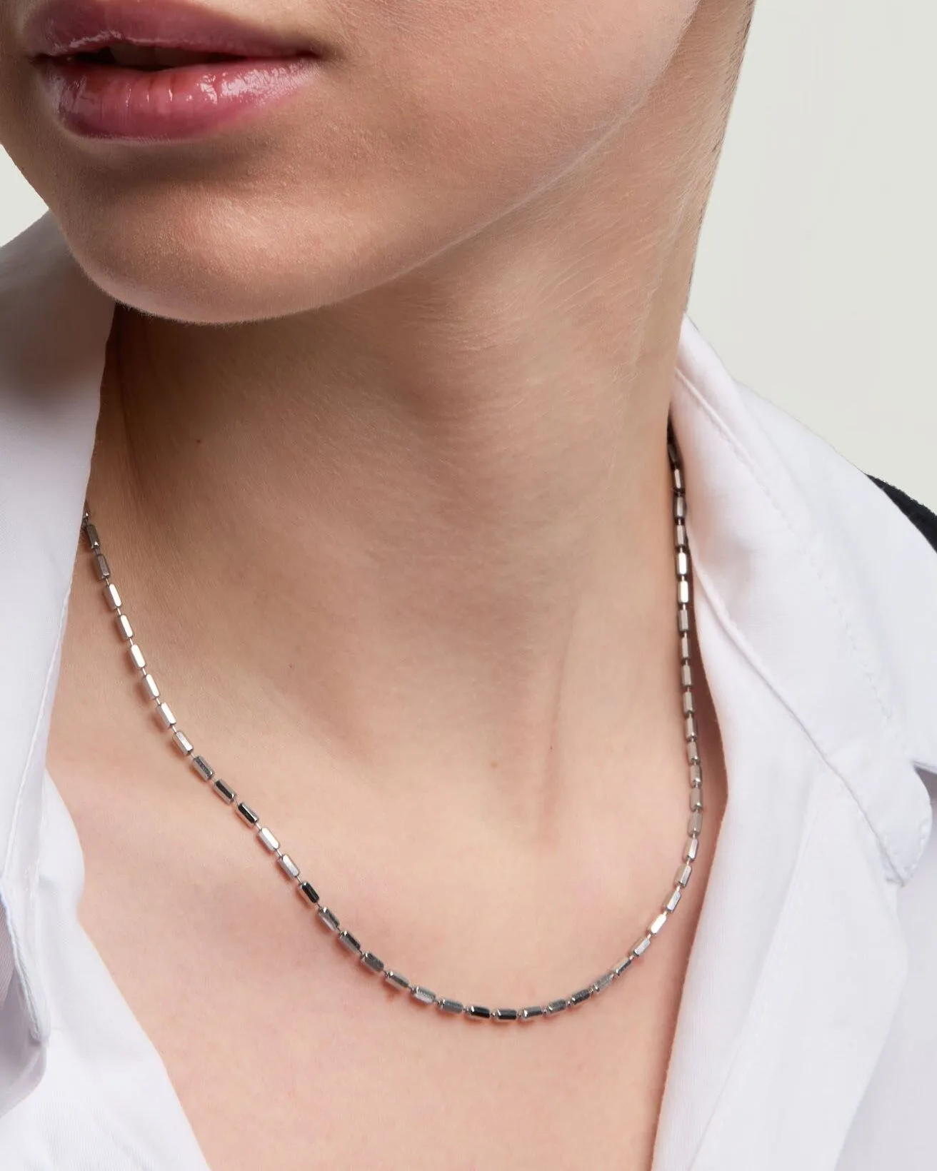 ØYRE 925 Gümüş Rodiyum Kaplama Blok Chain Kolye - görsel 3
