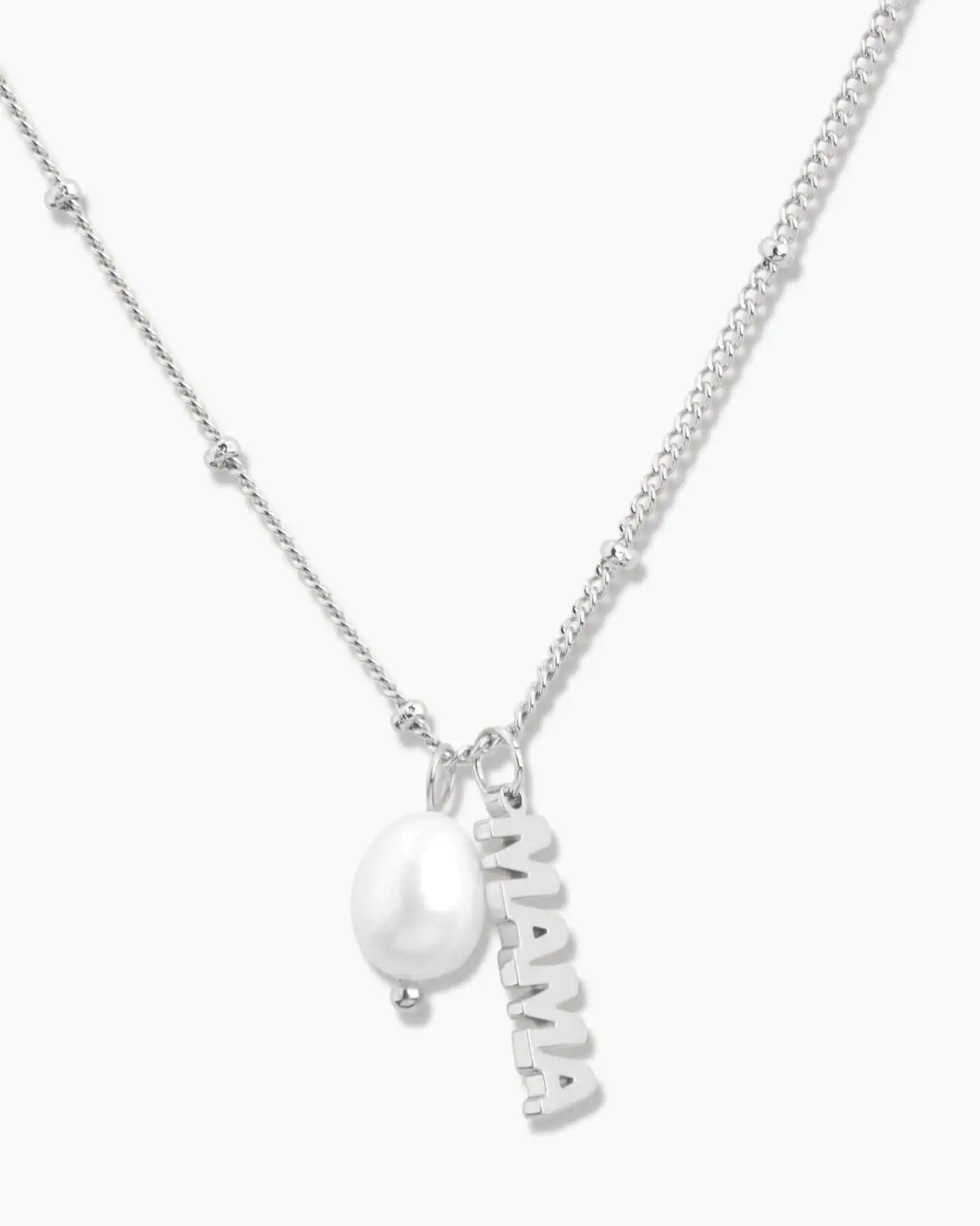 Mama ve İnci Charm Kolye - Gümüş