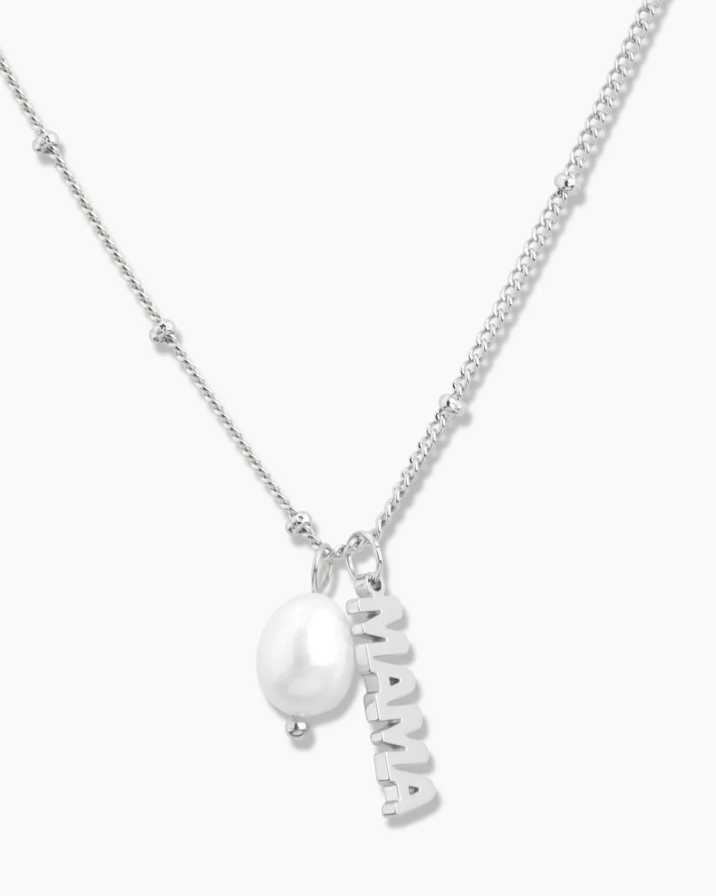 Mama ve İnci Charm Kolye - Gümüş